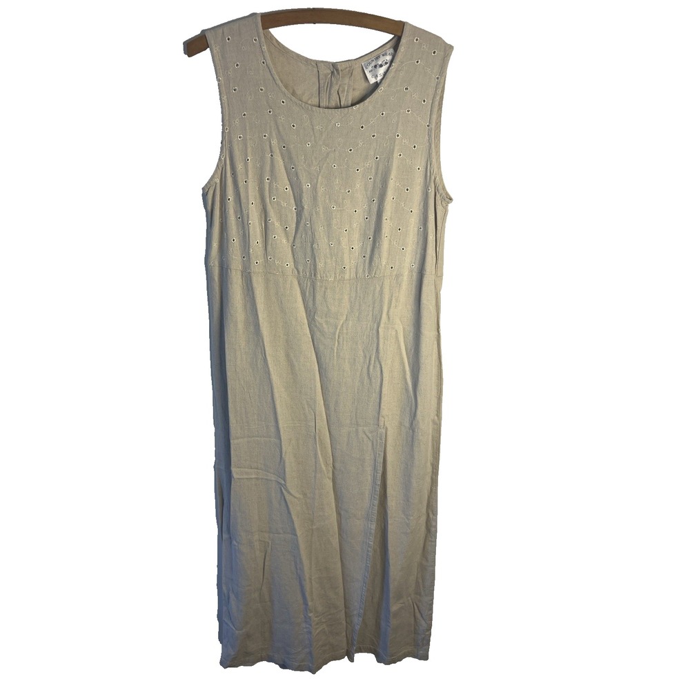 Vtg Country Wear Dress Women M Cream Linen Blend Cottage Modest Lagenlook
